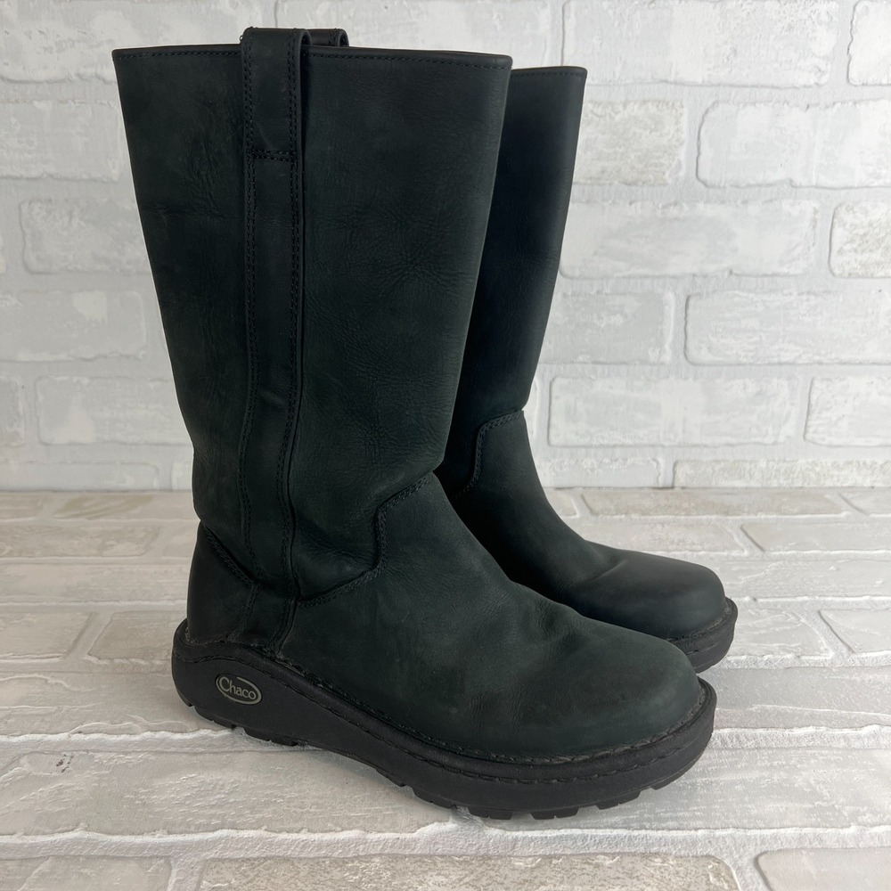 Chaco Credence Tall Vibram Nurl Boots Womens 6.5 Black Leather‎ Performance 37.5
